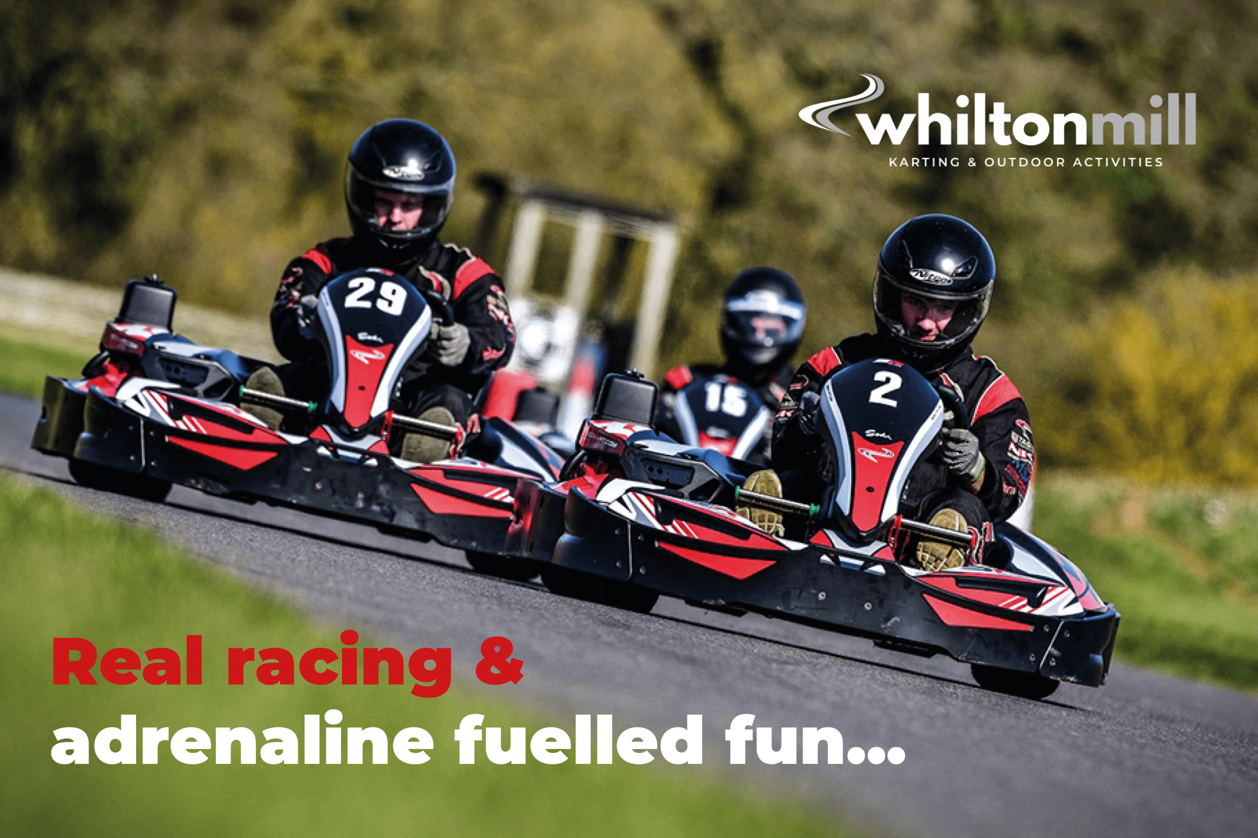 Drivers enjoying arrive and drive go-karting on the National Circuit